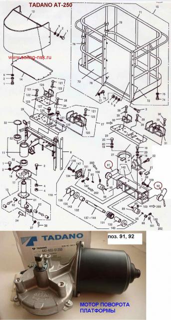 Схема (чертеж) устройства поворота платформы автовышки Тадано